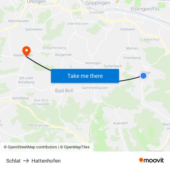 Schlat to Hattenhofen map