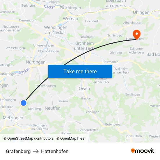 Grafenberg to Hattenhofen map