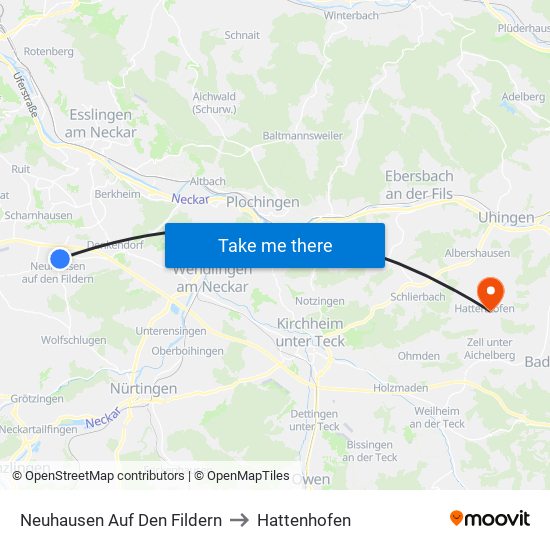 Neuhausen Auf Den Fildern to Hattenhofen map