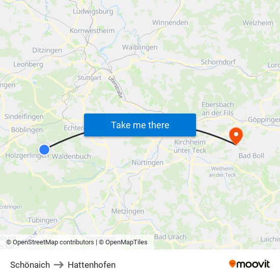 Schönaich to Hattenhofen map