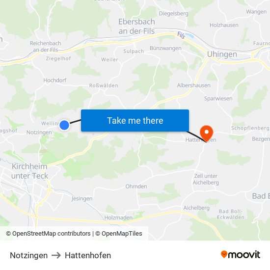Notzingen to Hattenhofen map