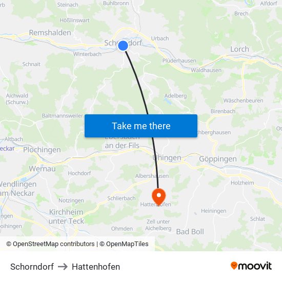 Schorndorf to Hattenhofen map