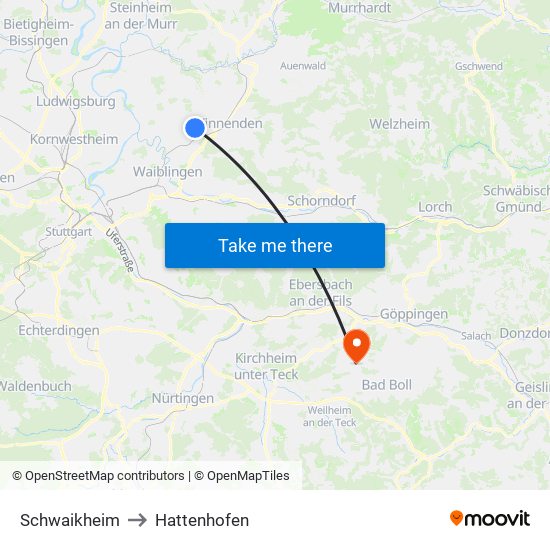 Schwaikheim to Hattenhofen map