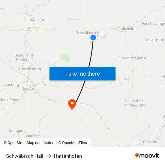 Schwäbisch Hall to Hattenhofen map