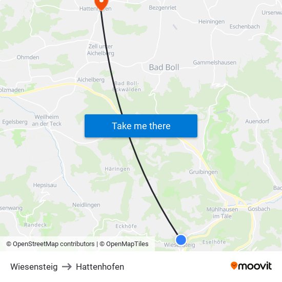 Wiesensteig to Hattenhofen map