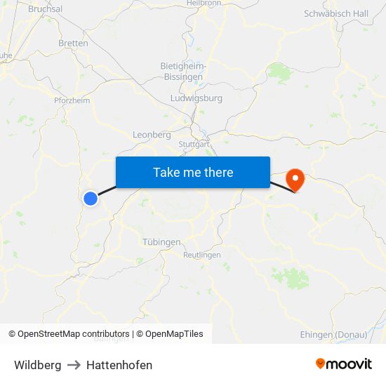 Wildberg to Hattenhofen map