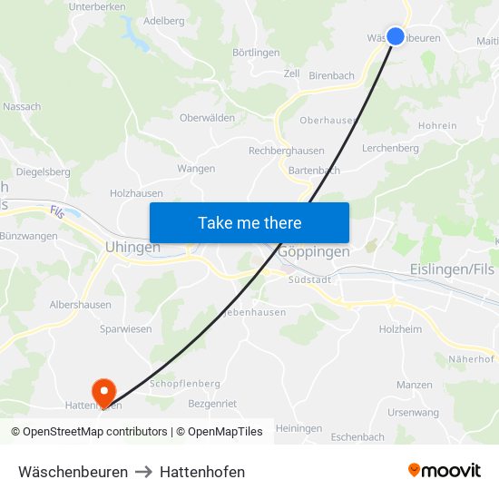 Wäschenbeuren to Hattenhofen map