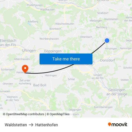 Waldstetten to Hattenhofen map