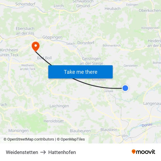 Weidenstetten to Hattenhofen map