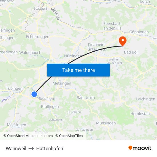 Wannweil to Hattenhofen map