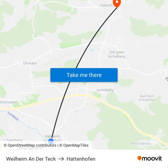 Weilheim An Der Teck to Hattenhofen map