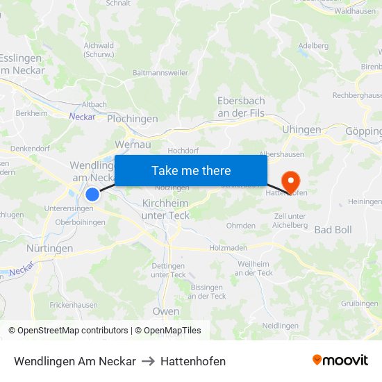 Wendlingen Am Neckar to Hattenhofen map