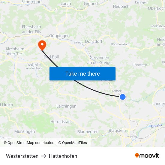 Westerstetten to Hattenhofen map