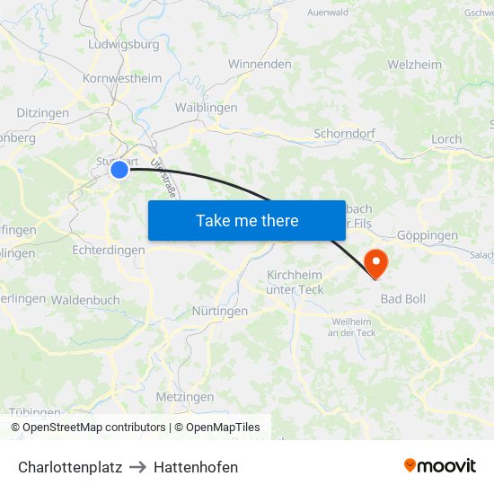 Charlottenplatz to Hattenhofen map