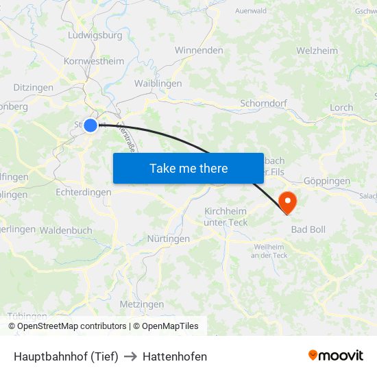 Hauptbahnhof (Tief) to Hattenhofen map