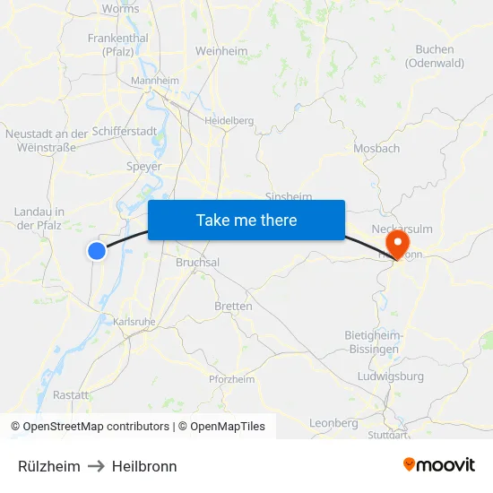 Rülzheim to Heilbronn map