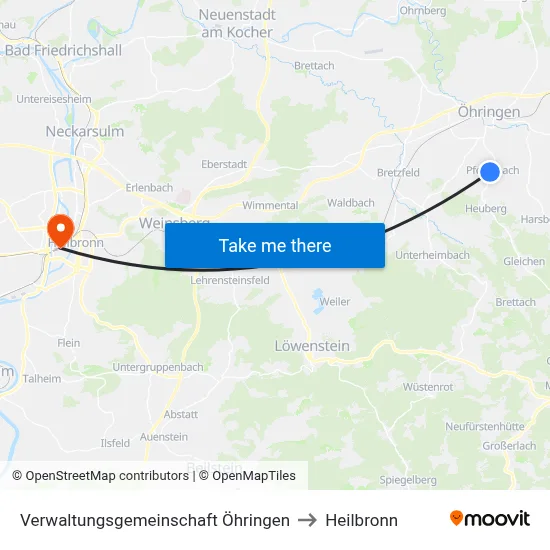 Verwaltungsgemeinschaft Öhringen to Heilbronn map