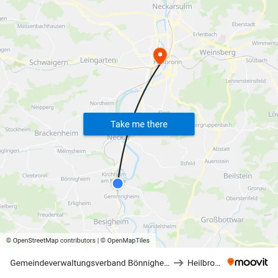Gemeindeverwaltungsverband Bönnigheim to Heilbronn map