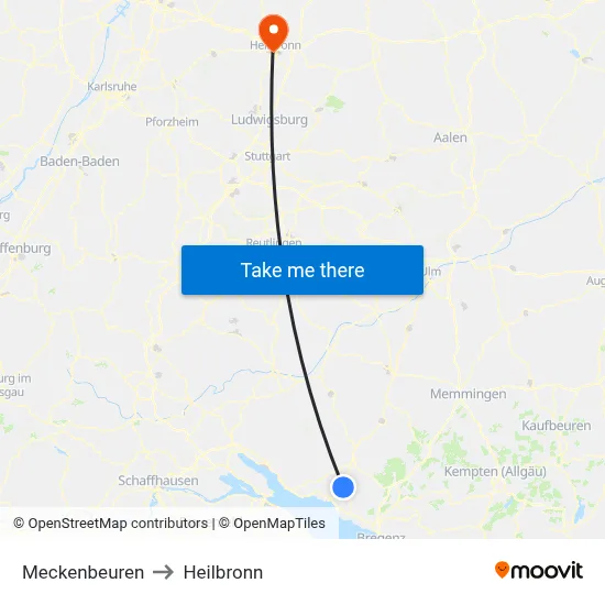 Meckenbeuren to Heilbronn map