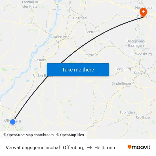 Verwaltungsgemeinschaft Offenburg to Heilbronn map