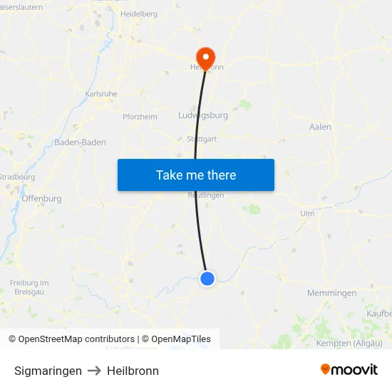 Sigmaringen to Heilbronn map
