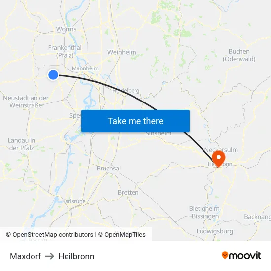 Maxdorf to Heilbronn map