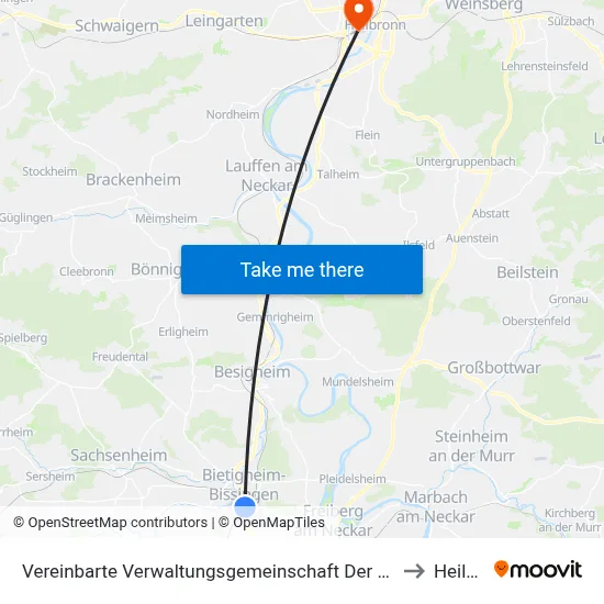 Vereinbarte Verwaltungsgemeinschaft Der Stadt Bietigheim-Bissingen to Heilbronn map