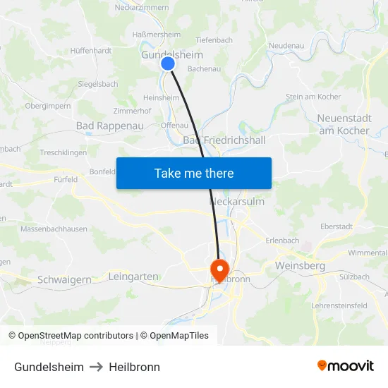 Gundelsheim to Heilbronn map