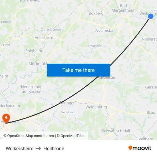 Weikersheim to Heilbronn map