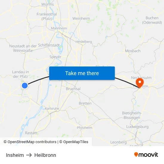 Insheim to Heilbronn map