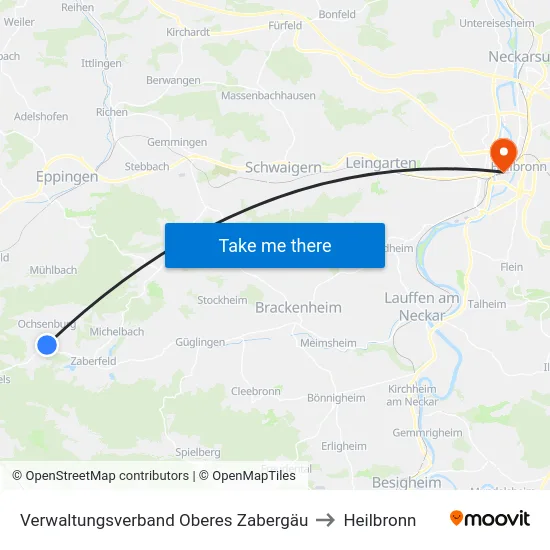 Verwaltungsverband Oberes Zabergäu to Heilbronn map