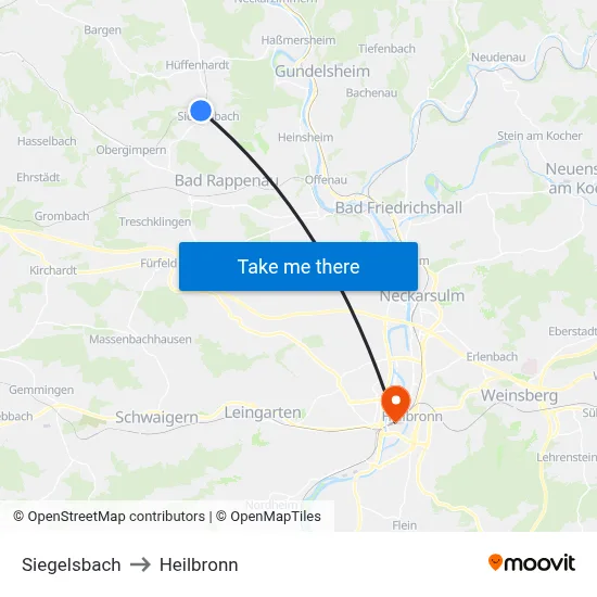 Siegelsbach to Heilbronn map