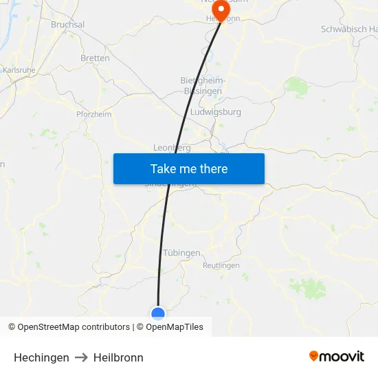Hechingen to Heilbronn map