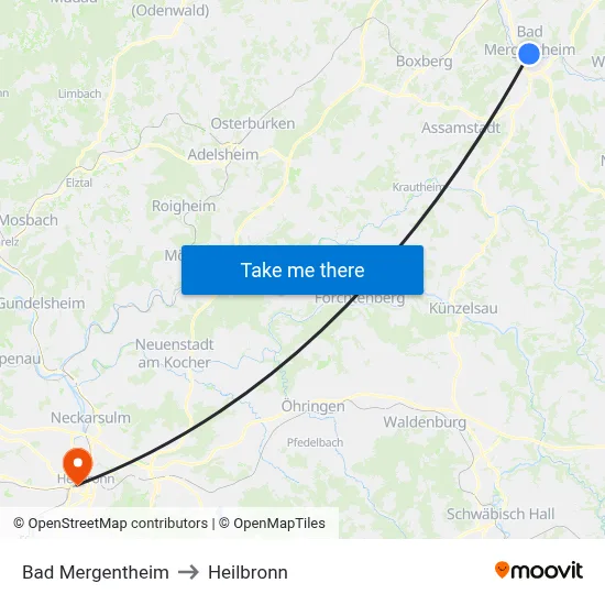 Bad Mergentheim to Heilbronn map