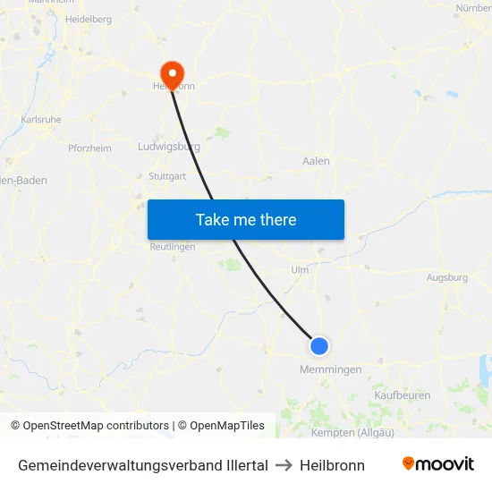 Gemeindeverwaltungsverband Illertal to Heilbronn map