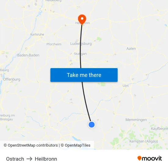 Ostrach to Heilbronn map