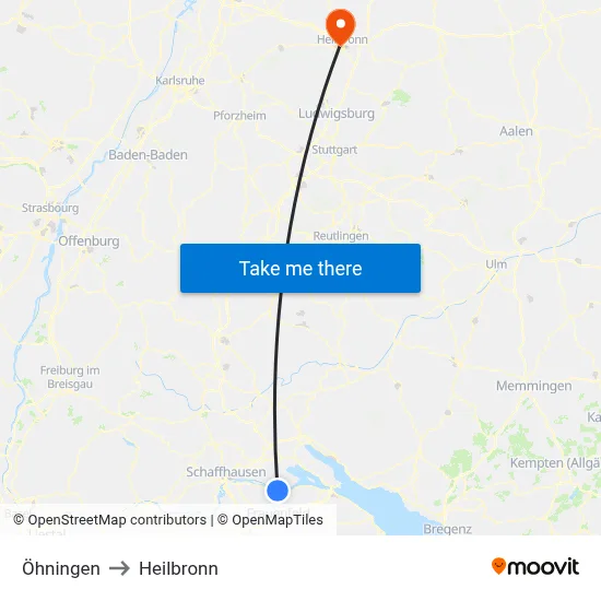 Öhningen to Heilbronn map