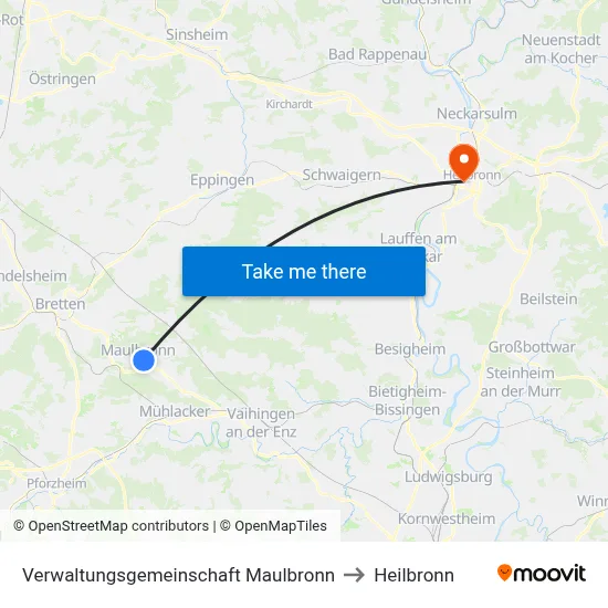 Verwaltungsgemeinschaft Maulbronn to Heilbronn map