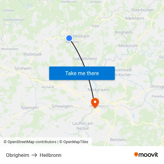 Obrigheim to Heilbronn map