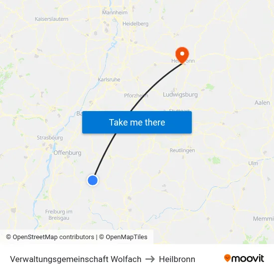 Verwaltungsgemeinschaft Wolfach to Heilbronn map