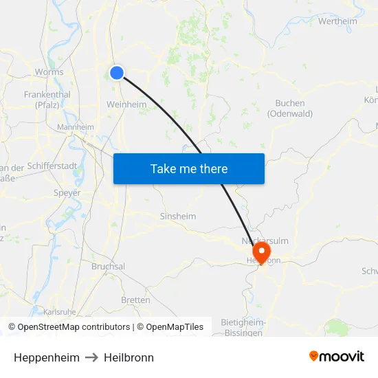 Heppenheim to Heilbronn map
