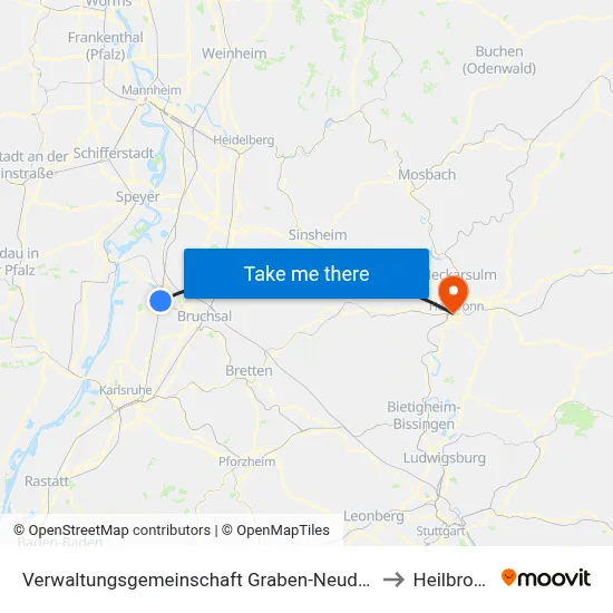 Verwaltungsgemeinschaft Graben-Neudorf to Heilbronn map
