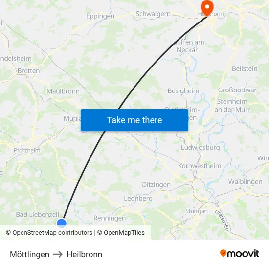Möttlingen to Heilbronn map