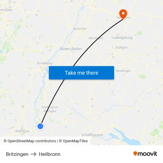 Britzingen to Heilbronn map