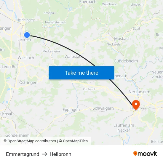 Emmertsgrund to Heilbronn map