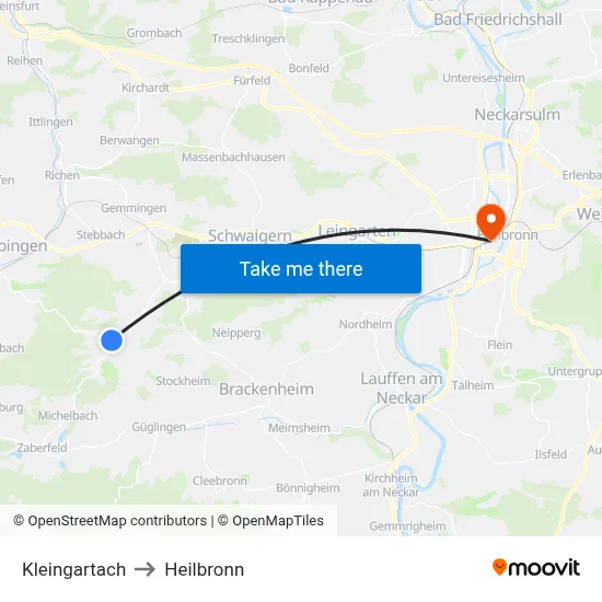Kleingartach to Heilbronn map