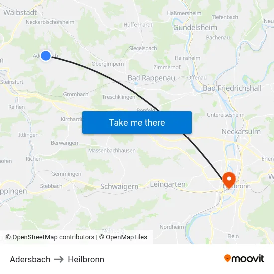 Adersbach to Heilbronn map