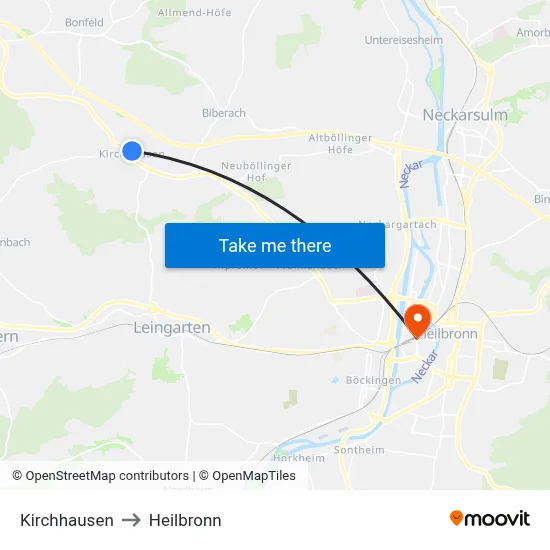 Kirchhausen to Heilbronn map