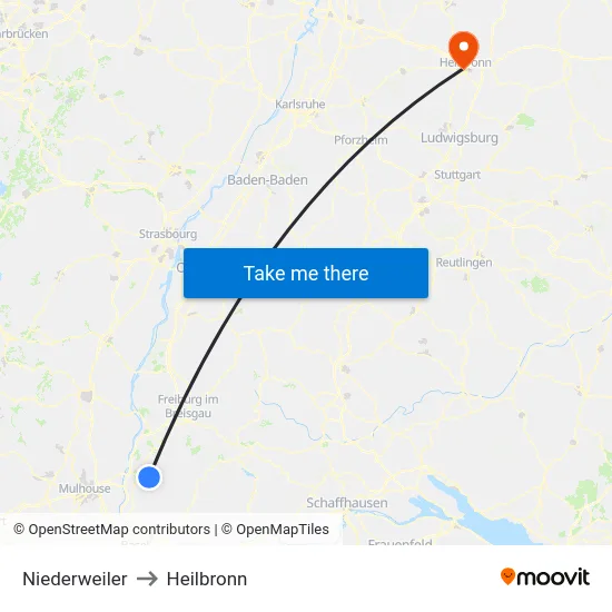 Niederweiler to Heilbronn map