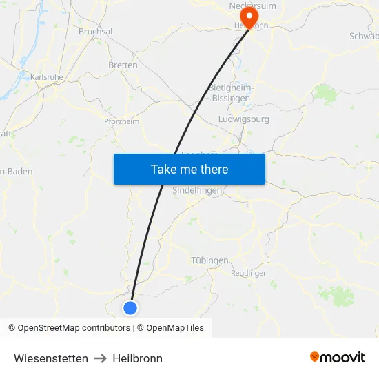 Wiesenstetten to Heilbronn map